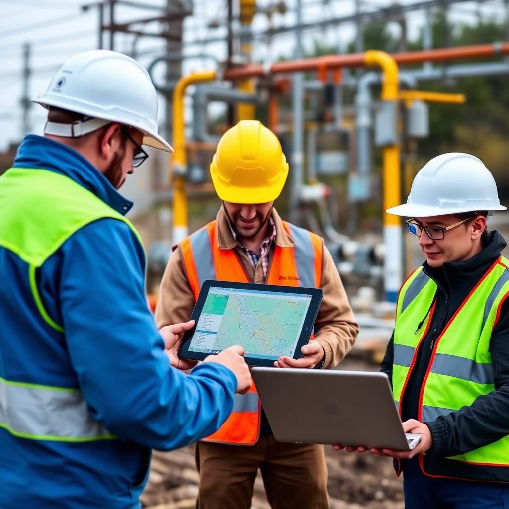 Field crew using ArcGIS Field Maps on a tablet alongside a colleague on a laptop