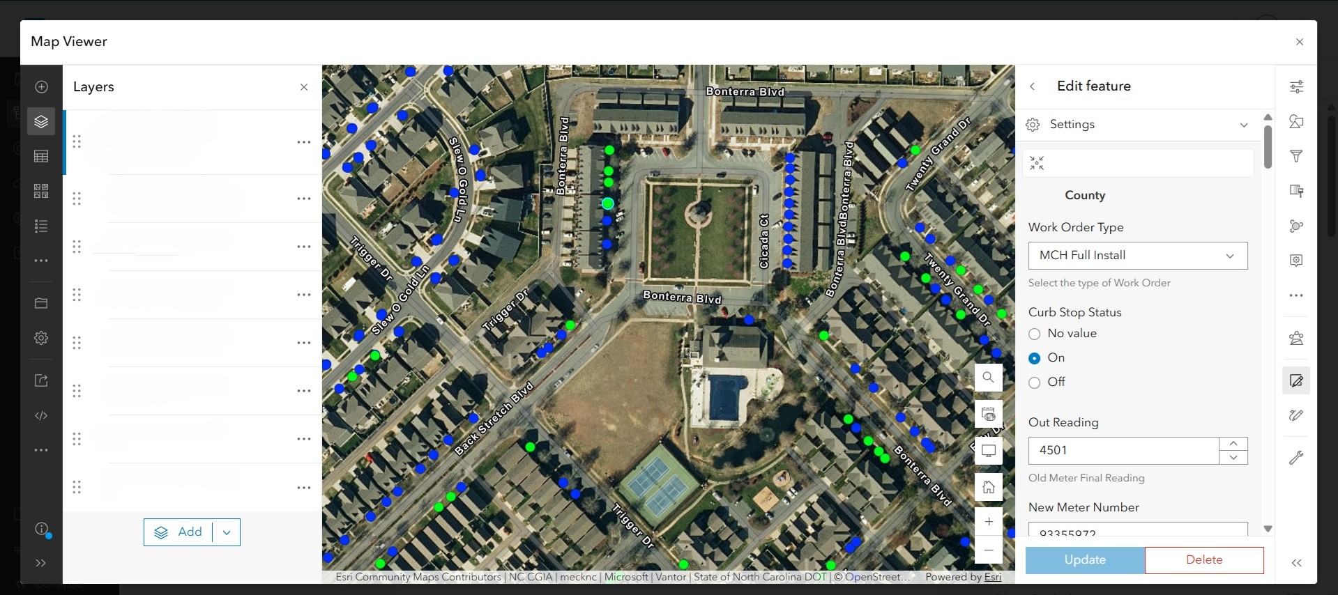 Editing a feature in Field Maps with Work Order Type, Curb Stop Status, and meter readings