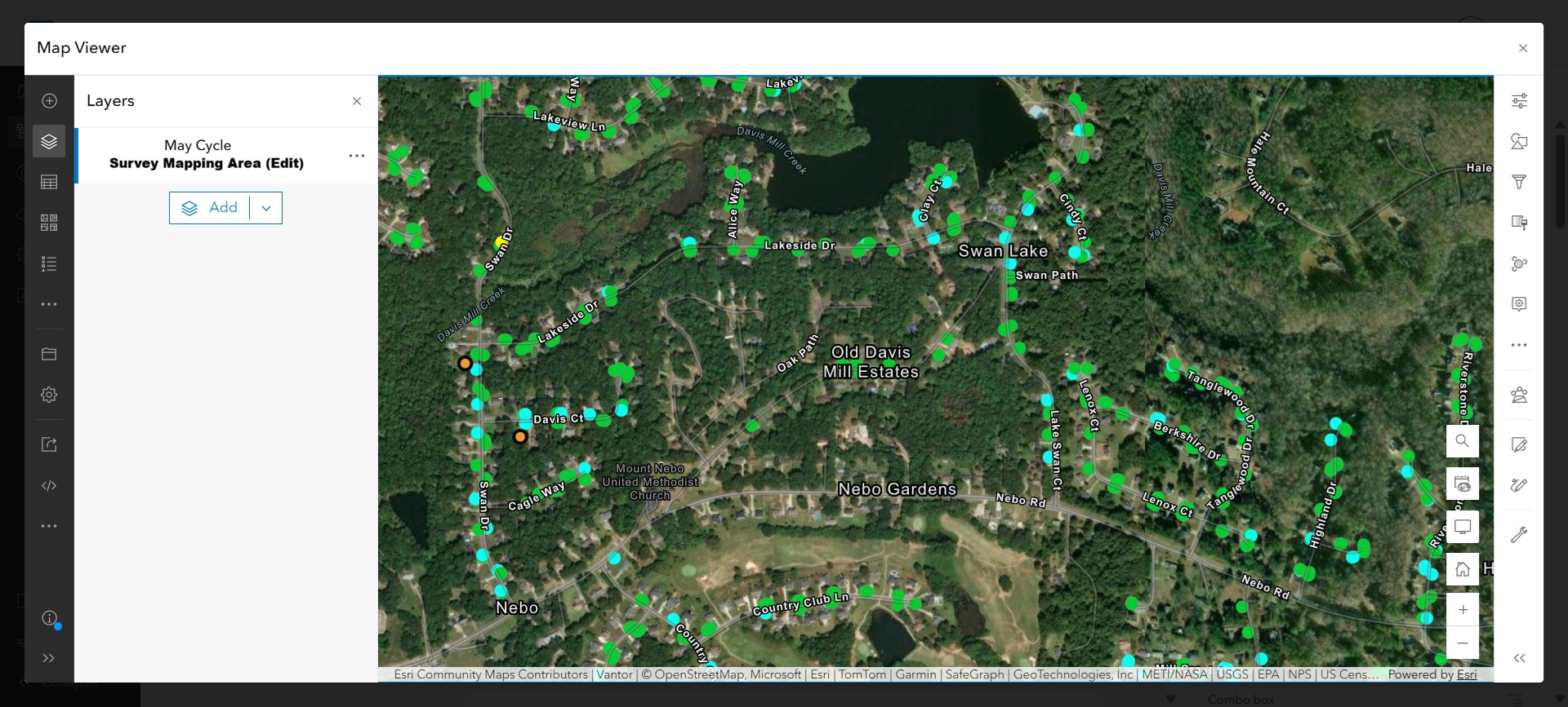 Esri Field Maps map viewer with survey mapping area layer